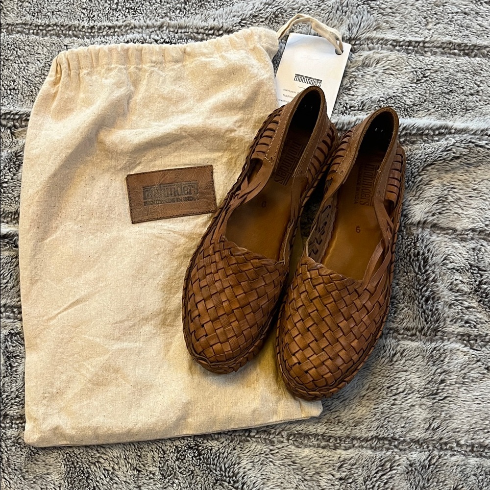 Elegant Brown Woven Leather Women's Loafers